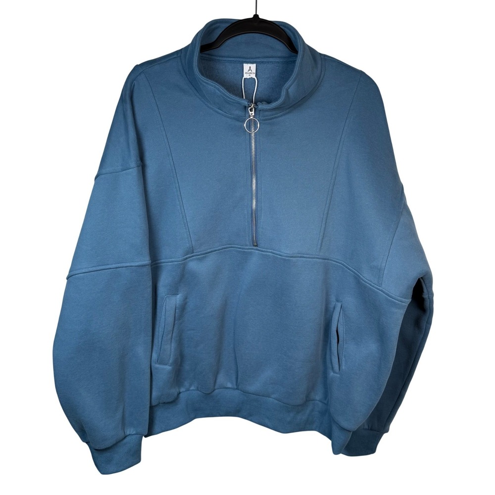 NWT Anrabess XL Blue Oversized Half Zip Pullover Soft Brushed Fleece Cozy‎